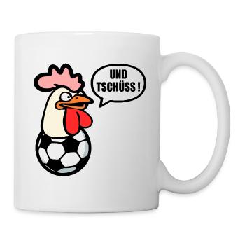 Abschied Tschüss Fussball - Hühner - Tasse - Weiß - Rechts