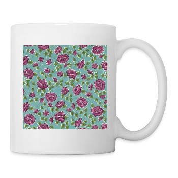 Rosa Rosen auf türkisfarbenem Hintergrund - Tasse - Weiß - Rechts