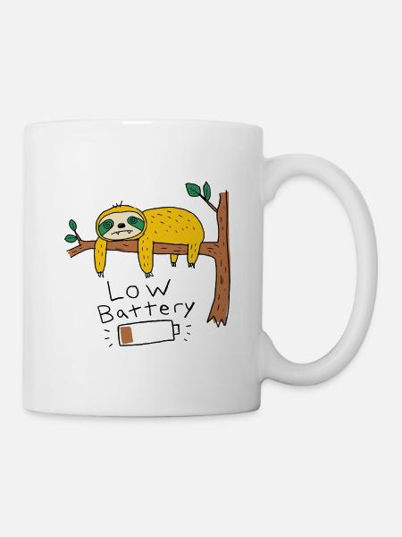 Low Battery: Funny Lazy Sloth - Mug - white