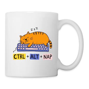 Lustiges "Strg + Alt + Nickerchen"-Nerdy Tastatur-Katzen-Design - Tasse - Weiß - Rechts