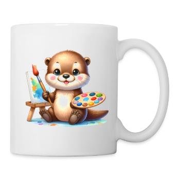 Kleiner Otter als Künstler - Süßes Comic-Motiv - Tasse - Weiß - Rechts