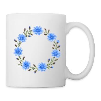 (Außer)gewöhnlicher Wegwartenkranz Blumenmotiv - Tasse - Weiß - Rechts