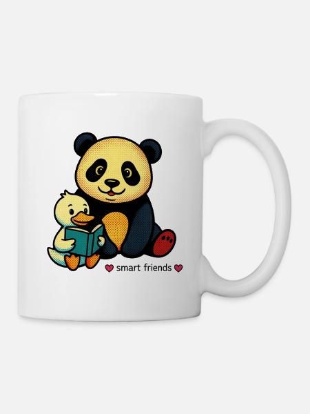 Panda and duck reading together - Mug - white