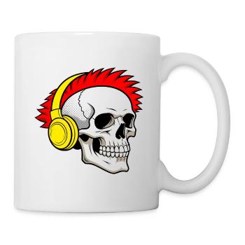 Punk-Totenkopf mit Kopfhörern & rotem Irokesen-Sti - Tasse - Weiß - Rechts