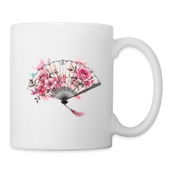 Floraler Fächer mit Aquarellblüten - Tasse - Weiß - Rechts