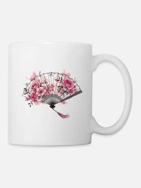 Éventail floral avec aquarelle - Mug blanc - blanc