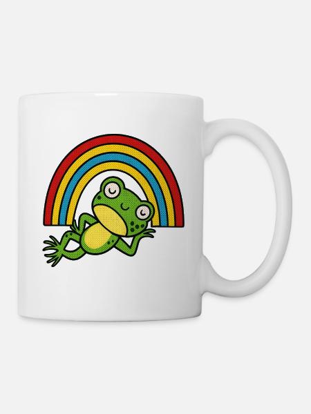 Relaxing frog under the rainbow - Mug - white