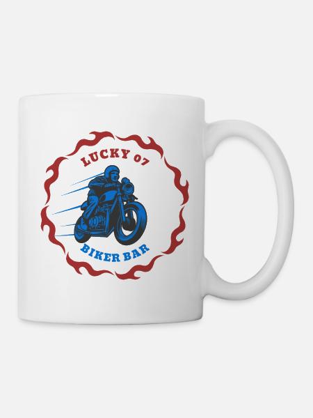 Lucky 07 Biker Bar – Roadhouse Grafikdesign - Tasse - Weiß