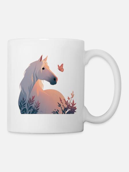 Pferd mit Schmetterling - Tasse - Weiß