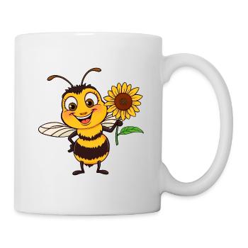 Fröhliche Hummel mit Sonnenblume - Tasse - Weiß - Rechts