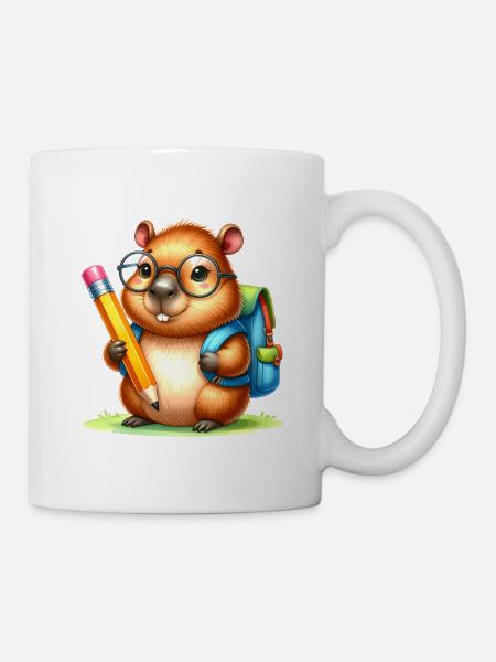 Beaver with pen & satchel for school enrollment - Mug - white