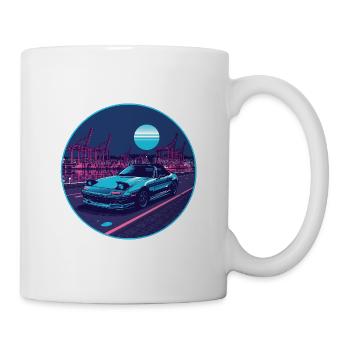Harbor Run — Teal Roadster am Neon Port - Tasse - Weiß - Rechts