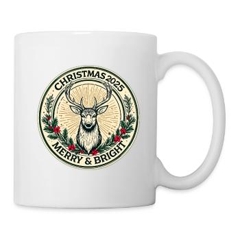 WeihnachtsHirsch Rundemblem 2025 - Tasse - Weiß - Rechts