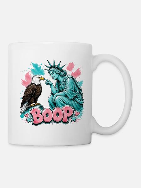 Liberty Boop  Freiheitsstatue und Weißkopfseeadler - Tasse - Weiß