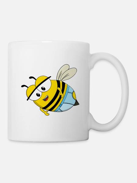 Süße Cartoon-Biene in blauer Unterwäsche - Tasse - Weiß