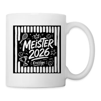 Tennis Meister 2026, Kreisliga Sieger gestreift - Tasse - Weiß - Rechts