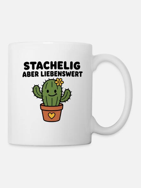 Stachelig aber liebenswert – Kaktus im Topf - Tasse - Weiß