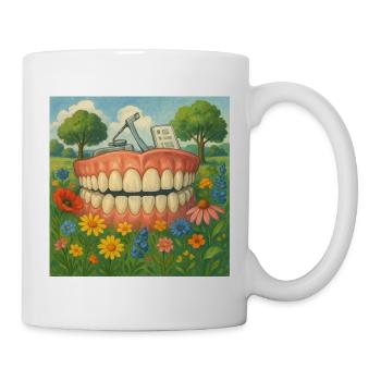 Surreal row of teeth in the flower garden - Mug - white - Right