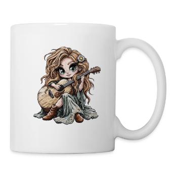 Boho girl with guitar and flower - Mug - white - Right