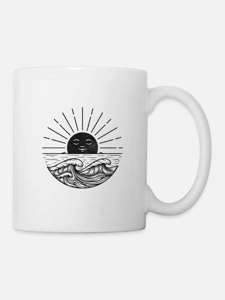 Mondsonne über Wellen - Tasse - Weiß
