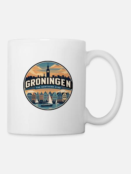 Retro Groningen Martinitoren-Abzeichen - Tasse - Weiß
