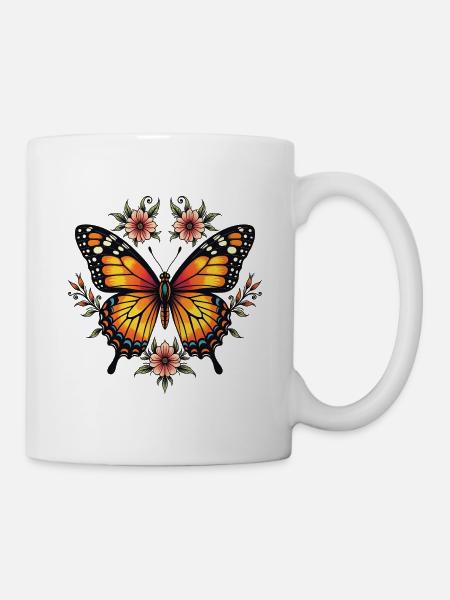 Ailes de papillon avec vrilles florales - Mug blanc - blanc