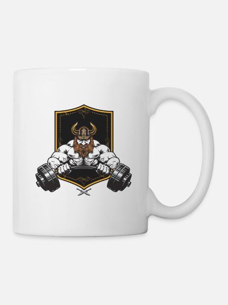 Wikinger Fitness Kurzhantel Design - Tasse - Weiß