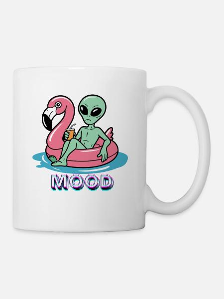 Stimmungs-Neon-Alien auf Flamingo - Tasse - Weiß