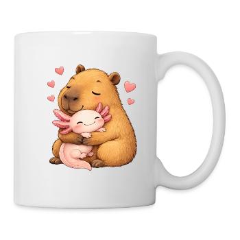 Capybara with pink axolotl friend - loving hug - Mug - white - Right