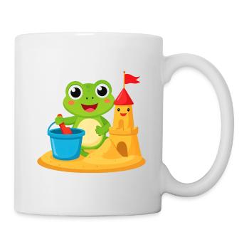 Grenouille Kawaii sur la plage avec seau et château de sable – Mignon - Mug blanc - blanc - Droite