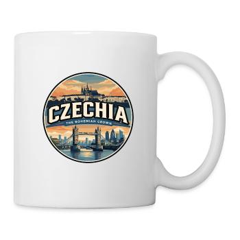 Retro Czechia Charles Bridge Badge Travel Poster - Mug - white - Right