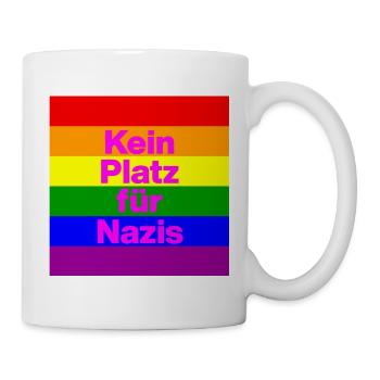 KEIN PLATZ FÜR NAZIS, NIE WIEDER, NO NZS, PINK - Tasse - Weiß - Rechts