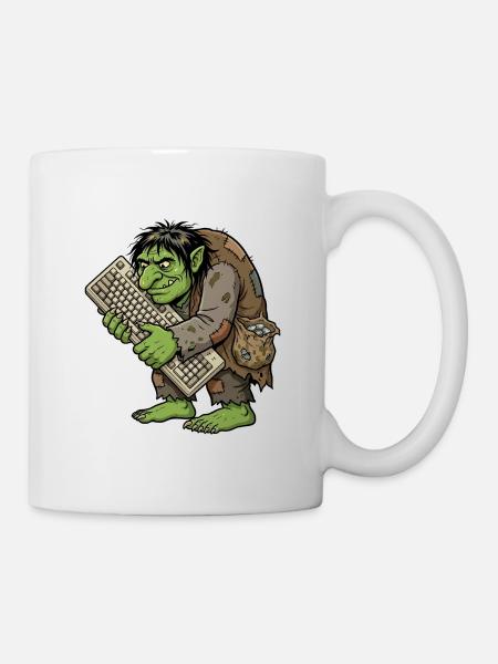 Gieriger Troll mit Tastatur - Tasse - Weiß