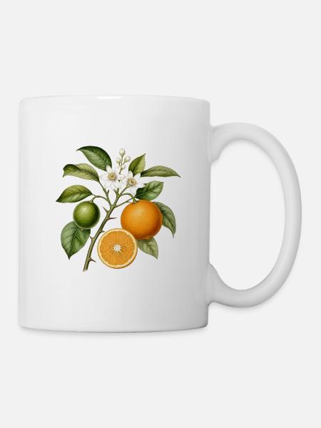 Orangenzweig und Blüten - Tasse - Weiß