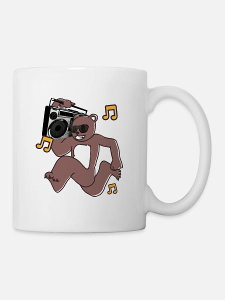 Ourson DJ rétro avec boombox - Mug blanc - blanc