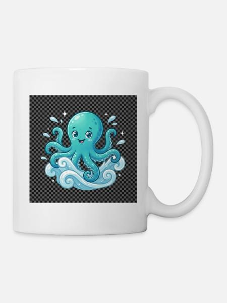 Cheerful Octopus with Waves - Mug - white