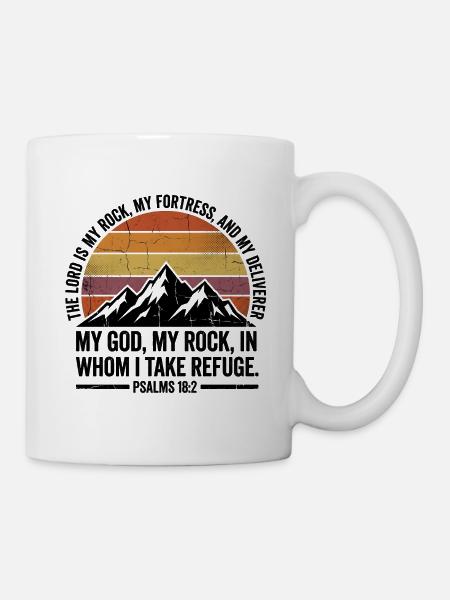 Mon Rocher - Psaume 18:2 - Design rétro Berge - Mug blanc - blanc