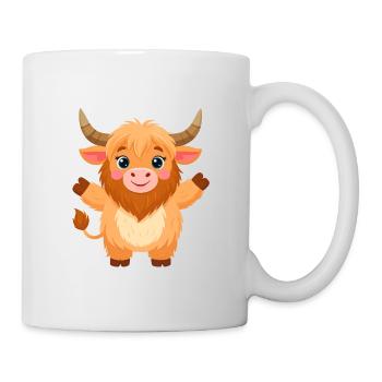 Kawaii Highland Cow Cheering – Cheerful Motif - Mug - white - Right