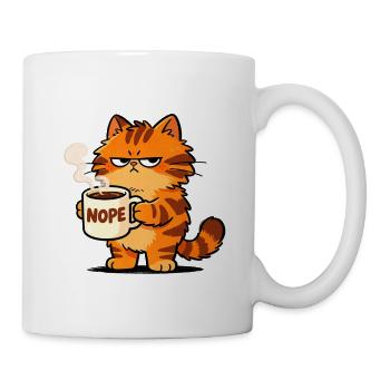 Mürrische Katze Kaffee Nope Spruch - Tasse - Weiß - Rechts