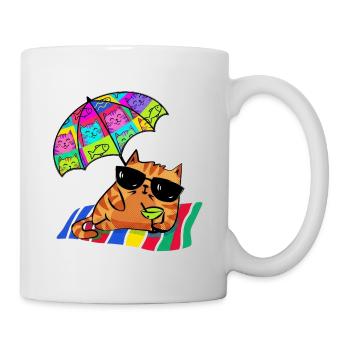 Chat cool en vacances avec parasol - Mug blanc - blanc - Droite