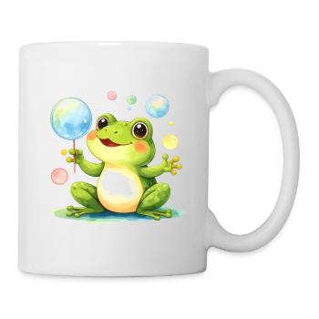 Green Kawaii Frog with Soap Bubbles – Cute - Mug - white - Right