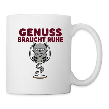 Genuss braucht Ruhe – Comic-Katze im Weinglas - Tasse - Weiß - Rechts
