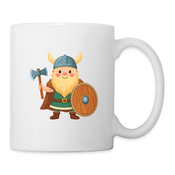Petit Viking de dessin animé avec bouclier et hache de combat - Mug blanc - blanc - Droite