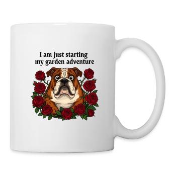 Début de l’aventure dans le jardin - Bouledogue et roses rouges - Mug blanc - blanc - Droite