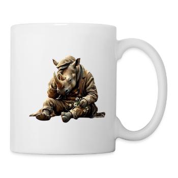 Rhinocéros mélancolique avec des fleurs - Mug blanc - blanc - Droite