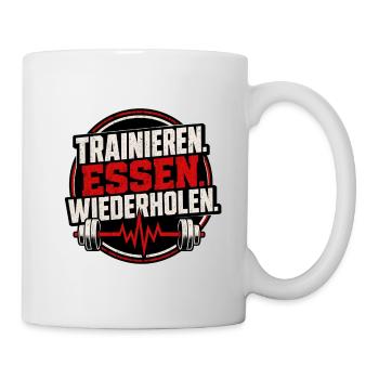 Trainieren. Essen. Wiederholen. – Fitness - Tasse - Weiß - Rechts
