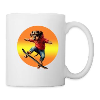 Skater Dachshund Oscar in Hoodie - Mug - white - Right