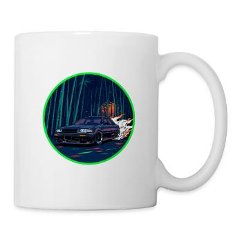 Retro 80er JDM Bamboo Forest Auspuff-Flammen-Kunst - Tasse - Weiß - Rechts