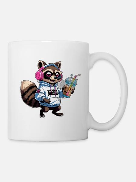Racoon with iced latte - Mug - white