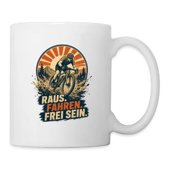 Raus. Fahren. Frei sein. – Gravelbike - Tasse - Weiß - Rechts